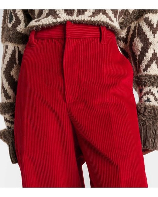 Brunello Cucinelli Red High-Rise Cotton Corduroy Wide-Leg Pants