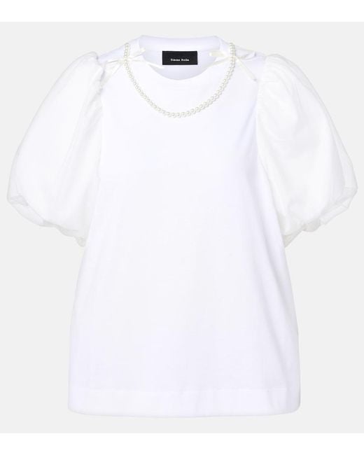 Simone Rocha White Puff-Sleeve Cotton Jersey T-Shirt