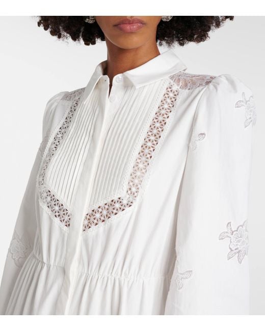 Self-Portrait White Lace-trimmed Cotton Maxi Dress