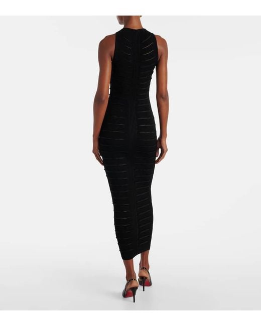 Balmain Black Knitted Cutout Midi Dress