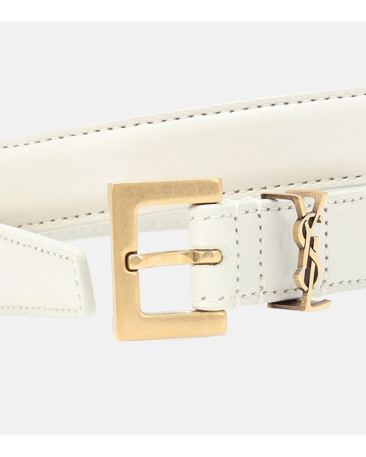 Saint Laurent Natural Cassandre Thin Belt With Square Buckle
