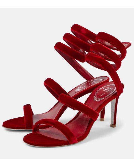 Rene Caovilla Red Cleo 80 Velvet Sandals
