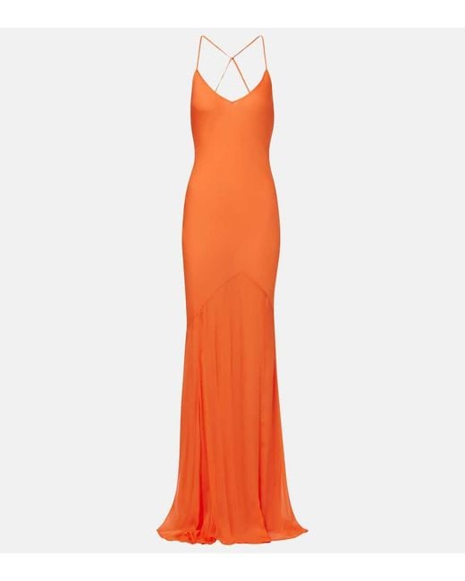 Alexandra Miro Orange Gloria Silk Chiffon Gown