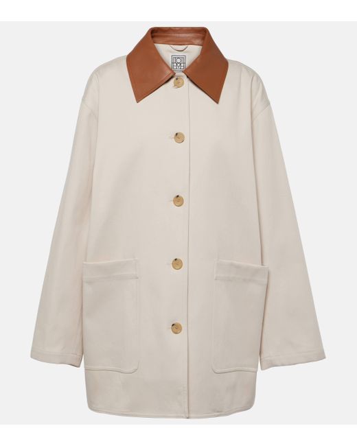 Totême  White Leather-trimmed Cotton Jacket
