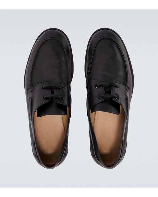 The Row Black Novus Leather Boat Shoes for men