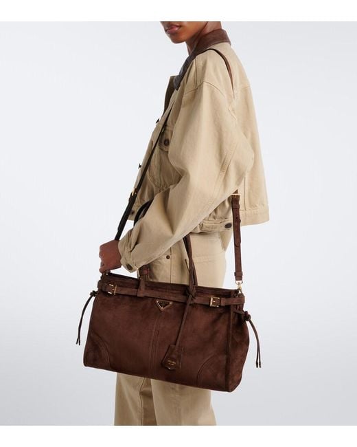 Prada Brown Bonnie Large Suede Tote Bag