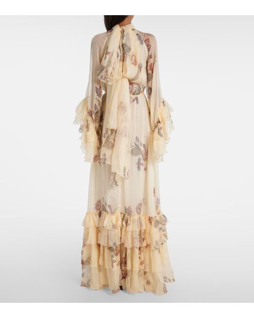 Robe Longue En Crepe De Soie A Fleurs Etro en coloris Natural