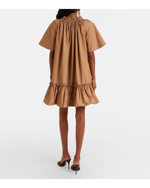 Saint Laurent Brown Ruffled Cotton Minidress