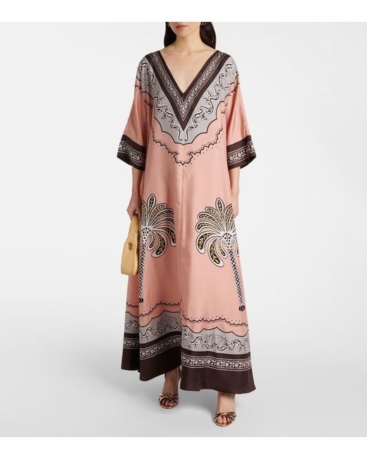 LaDoubleJ Pink Muumuu Printed Silk Twill Maxi Dress