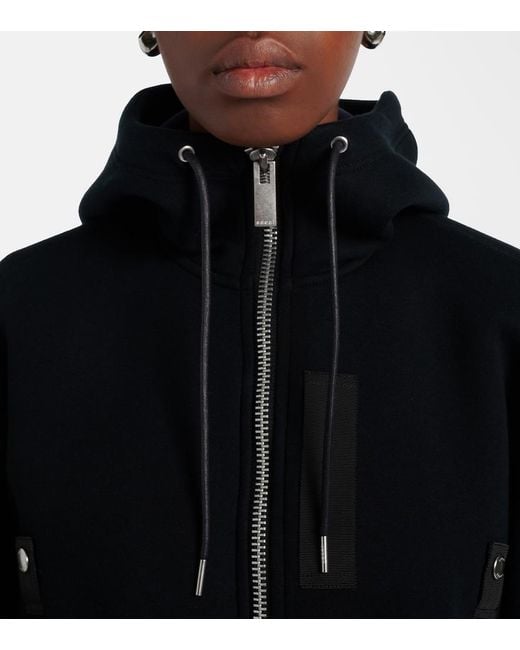 Sacai Black Paneled Cotton-Blend Zip-Up Hoodie