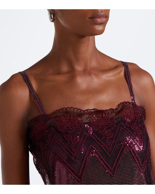 Rabanne Purple Lace-Trimmed Chainmail Top