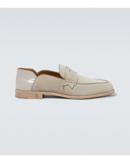 Mocasines Penny No Back de ante y piel Christian Louboutin de hombre de color Natural