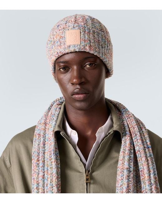 Loewe White Anagram Wool And Cashmere-Blend Beanie for men