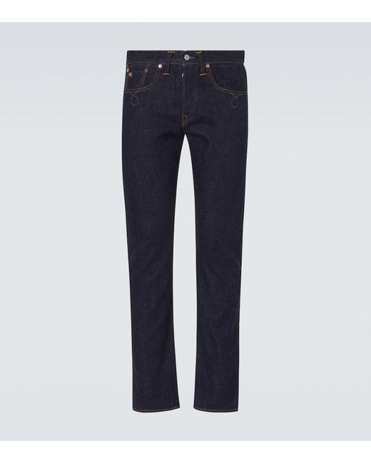 RRL Blue Embroidered Slim Jeans for men