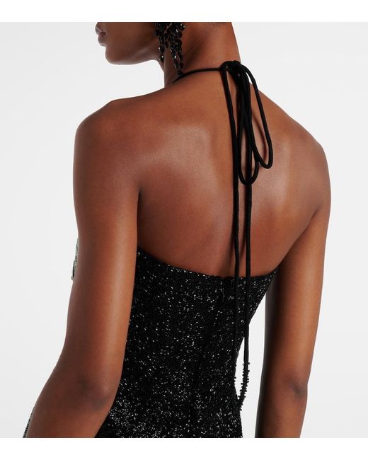 Clio Peppiatt Black Mariposa Embellished Halterneck Gown