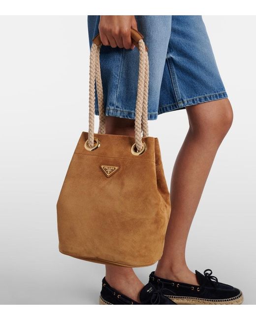Prada Brown Mariner Small Suede Bucket Bag