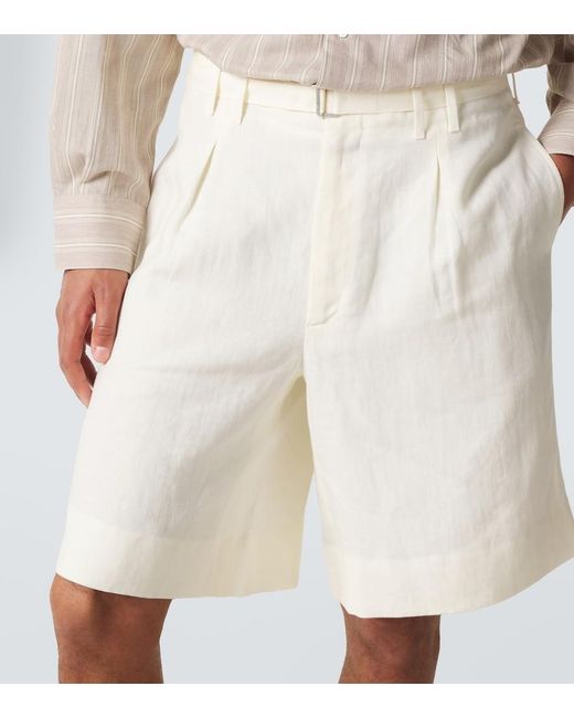 STÒFFA White Belted Linen Bermuda Shorts for men