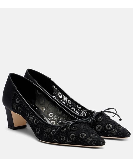 Manolo Blahnik Black Martebal 50 Lace Bow-Detail Pumps