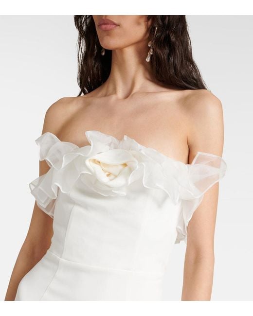 Alessandra Rich White Bustier-Robe Aus Cady Mit Organza