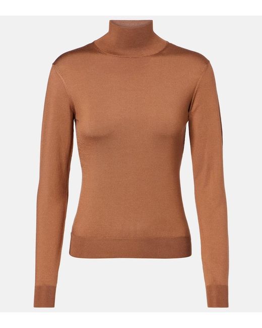 Ralph Lauren Brown Silk-Blend Jersey Sweater