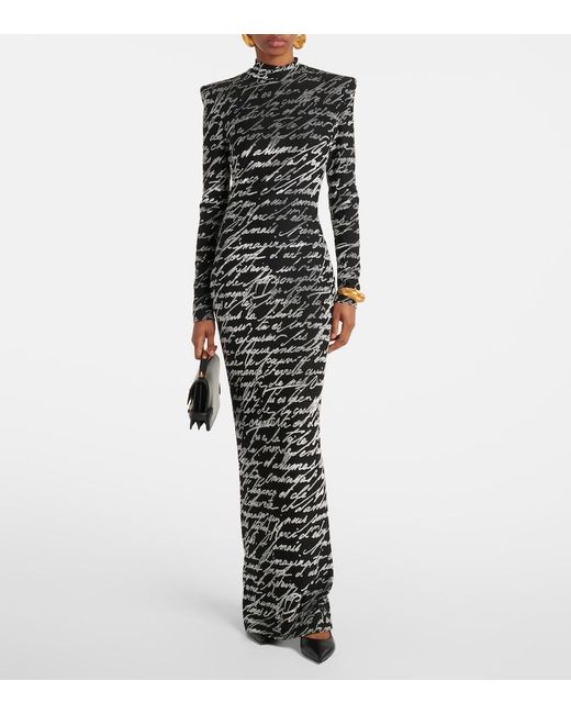 Balmain Black Ls Bodycon Love Letter Long Dress