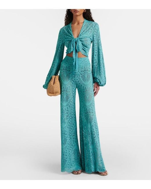 Alexandra Miro Blue Tabitha Lace Crop Top
