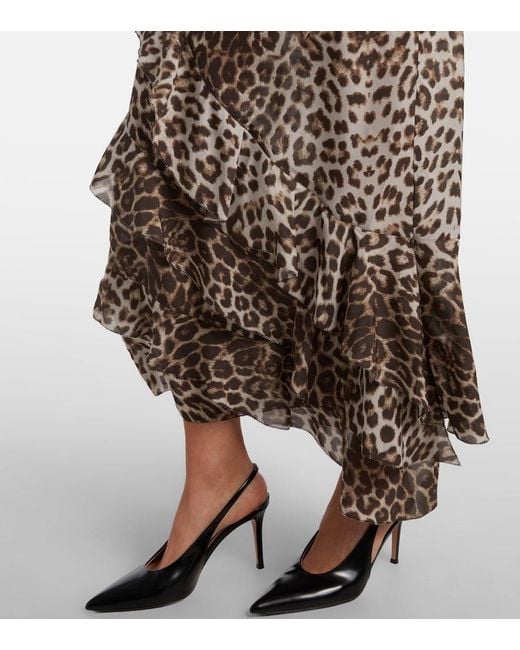 JACQUES WEI Natural Leopard-Print Draped Silk Maxi Dress