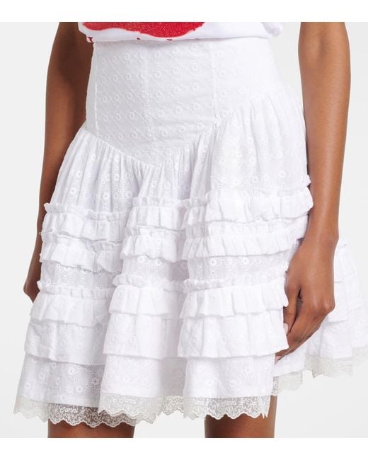 Ganni White Broderie Anglaise Tiered Cotton Miniskirt