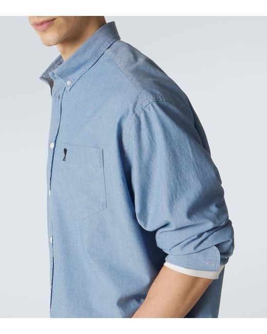 AMI Blue Ami De Cour Cotton Chambray Shirt for men
