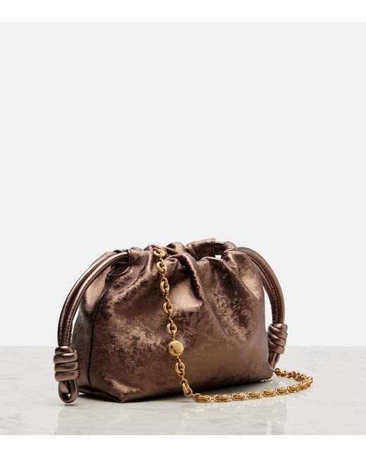 Loewe Brown Flamenco Mini Metallic Leather Clutch
