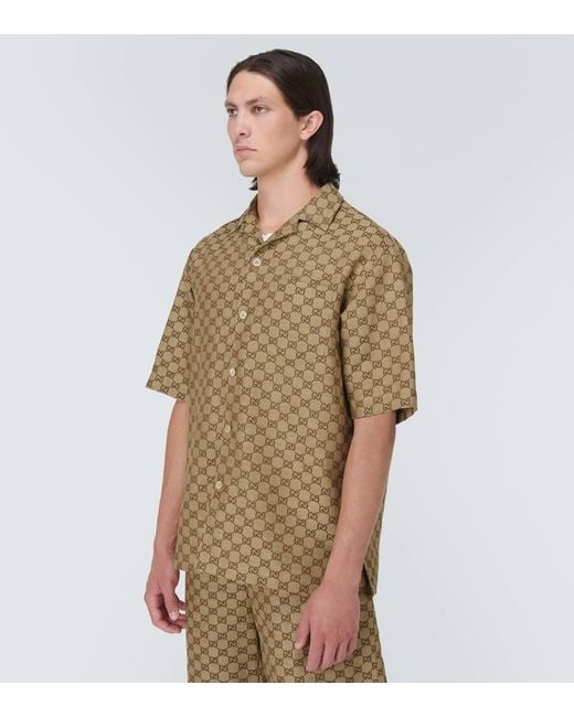 Camisa en mezcla de lino con GG en jacquard Gucci de hombre de color Brown