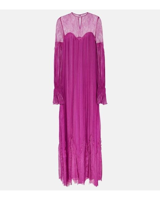 Costarellos Pink Renia Silk-Blend Lace Gown