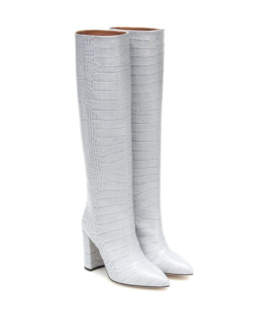 Paris Texas Gray Croc-effect Leather Knee-high Boots