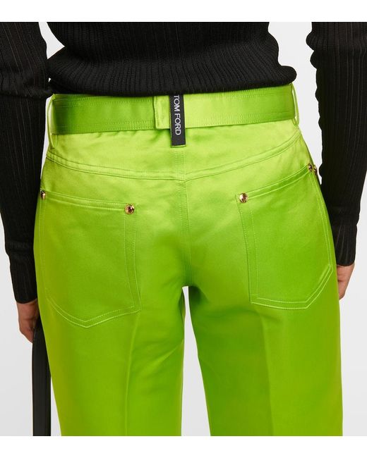 Tom Ford Green Cuffed Silk Straight Pants