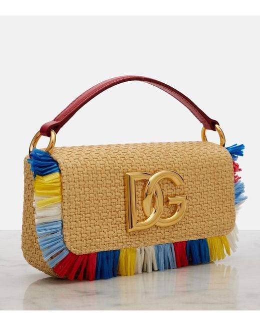 Dolce & Gabbana Blue 3.5 Small Raffia-Effect Crossbody Bag