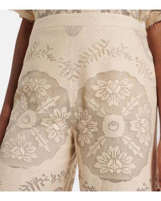 Valentino Natural Embroidered Cotton-Blend Wide-Leg Pants