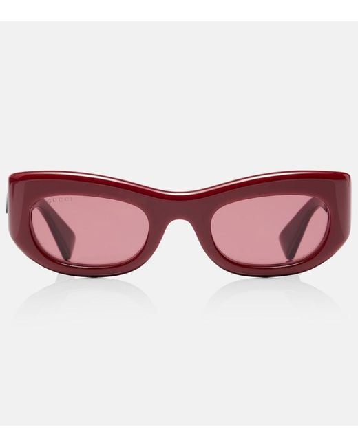 Gucci Red Logo Rectangular Sunglasses