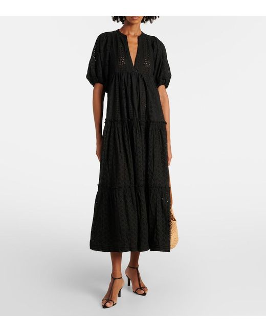 Poupette Black Tiered Cotton Midi Dress