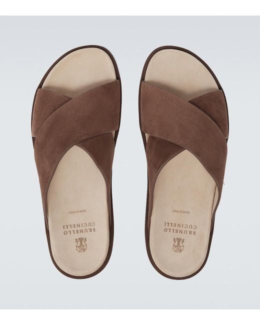 Brunello Cucinelli Brown Suede Slides for men