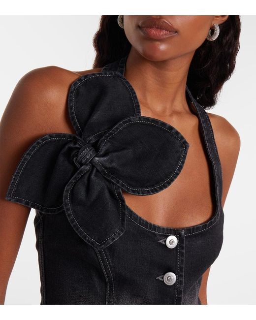 Area Black Bow-Detail Denim Top