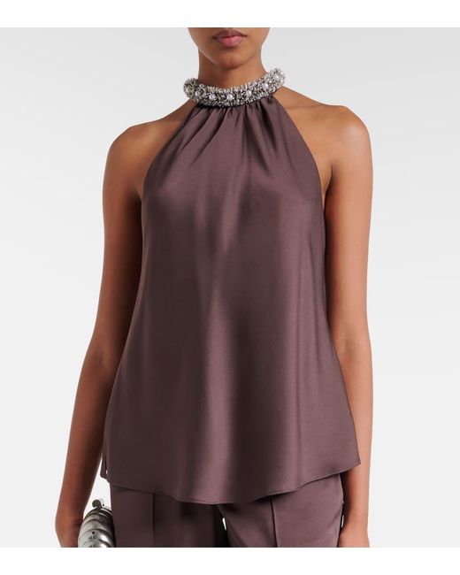 Jonathan Simkhai Brown Embellished Satin Top