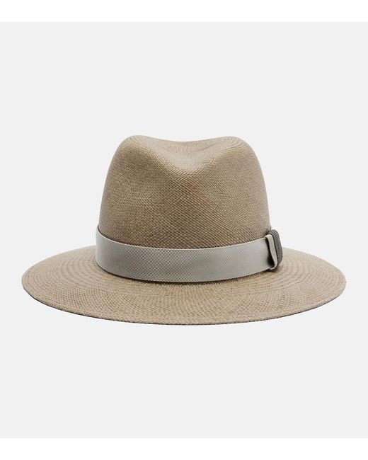 Brunello Cucinelli Natural Straw Fedora Hat