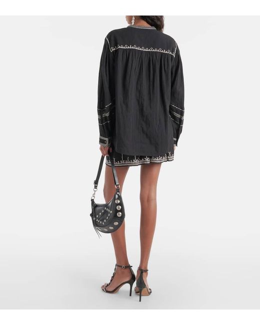 Isabel Marant Black Pelson Embroidered Cotton Blouse