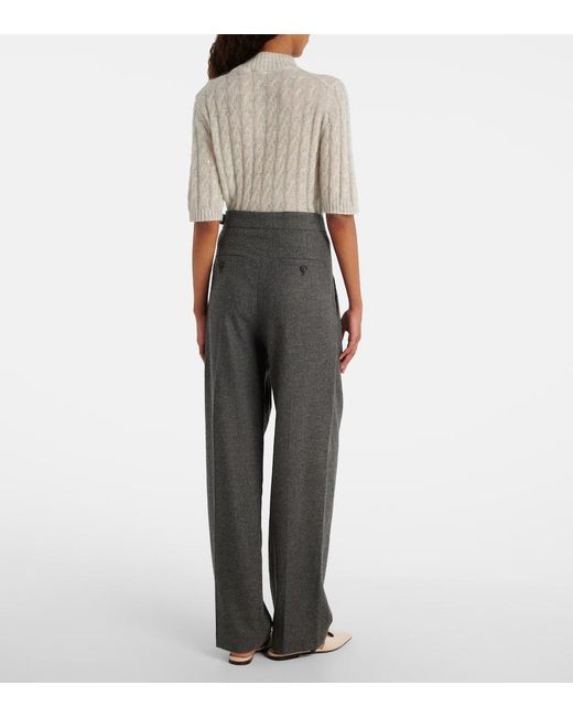 Brunello Cucinelli Gray Pleated Wool And Cashmere Wide-Leg Pants