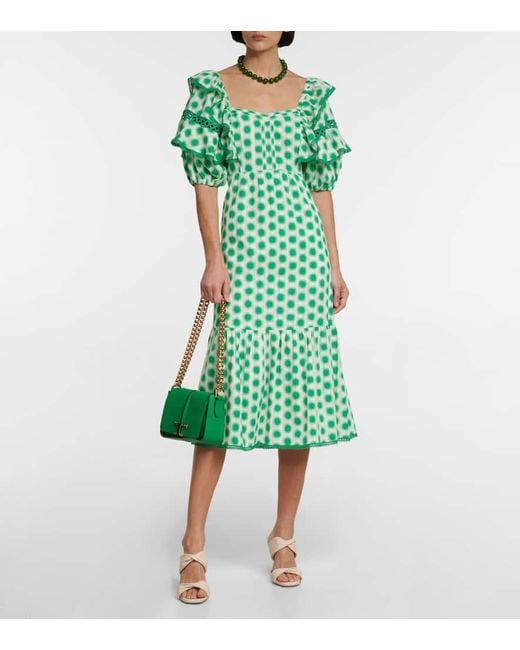 Diane von Furstenberg Green Oliver Lace Trimmed Cotton Midi Dress