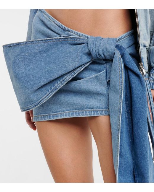 Blumarine Blue Bow-Detail Denim Miniskirt