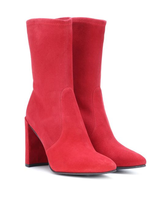 Stuart Weitzman Red Clinger Suede Ankle Boots