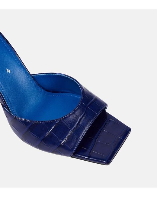 The Attico Blue Mini Devon 85 Croc-Effect Leather Mules
