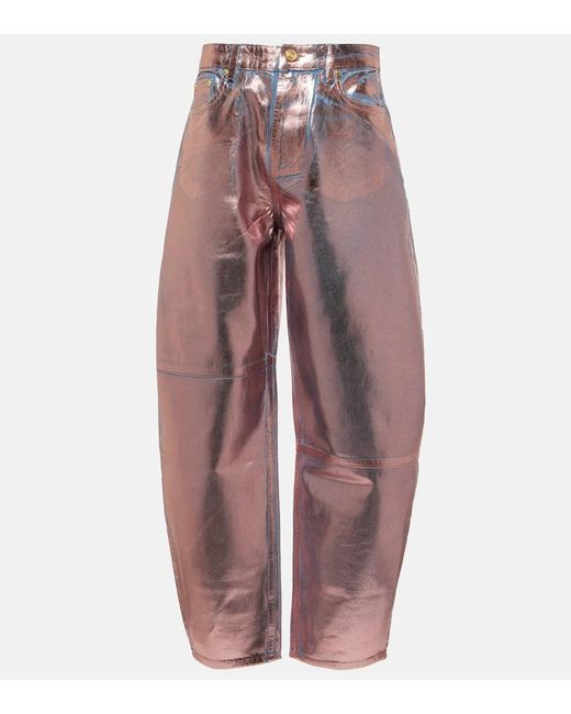 Jeans metallizzati con gamba arrotondata di Ganni in Red