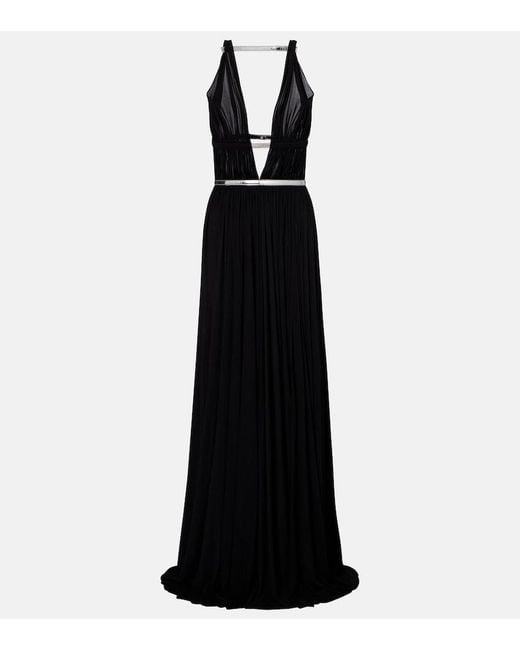 Alaïa Black Leather-Trimmed Draped Gown